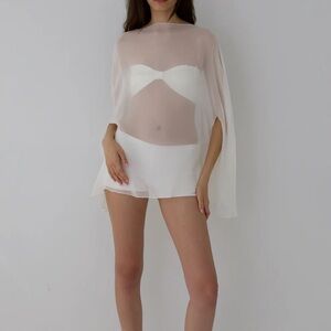 BUCI NYC Sheer White Cape Top and Shorts Set